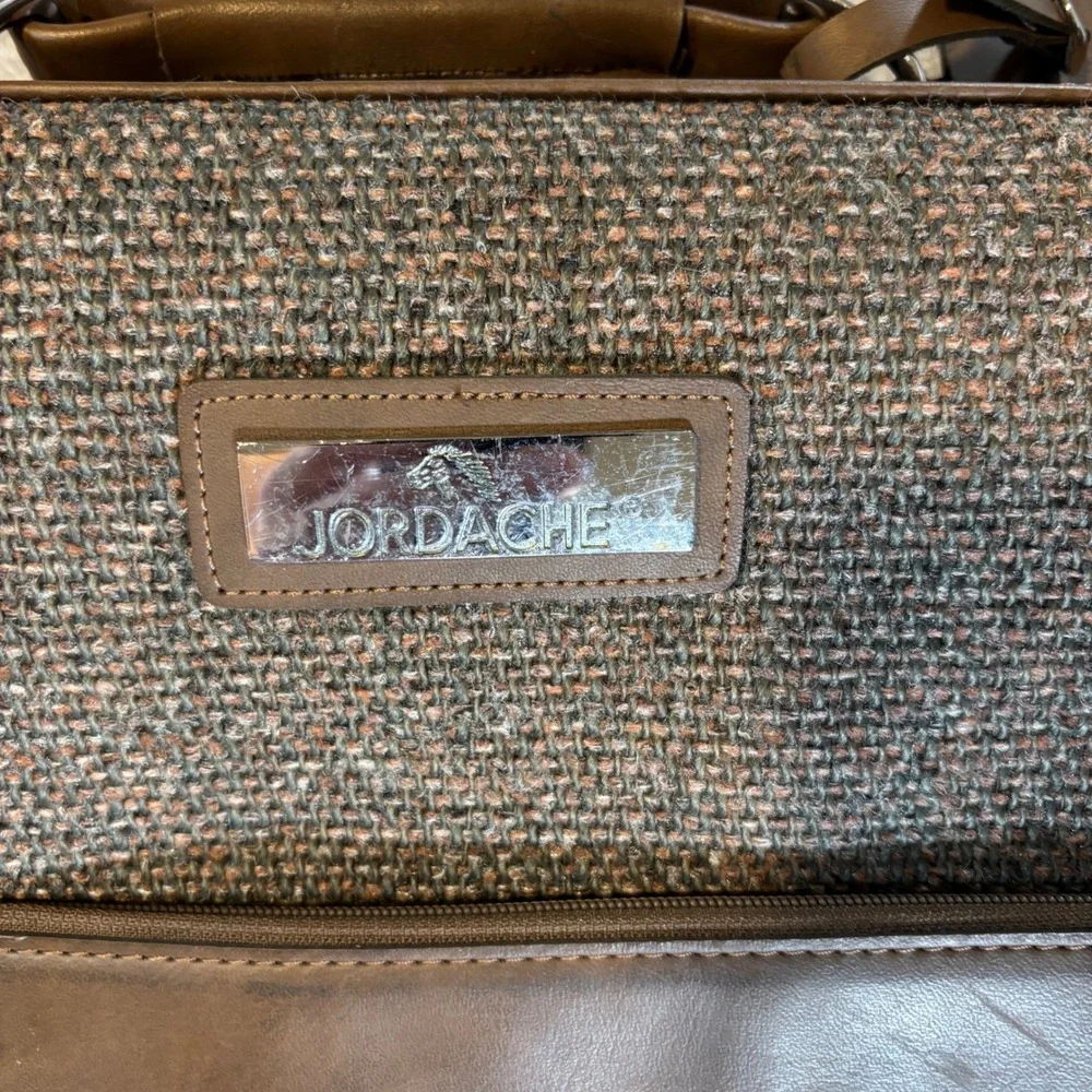 Jordache Garment Bag Unisex Brown Excellent Vintage Tweed Folding Suit Carrier